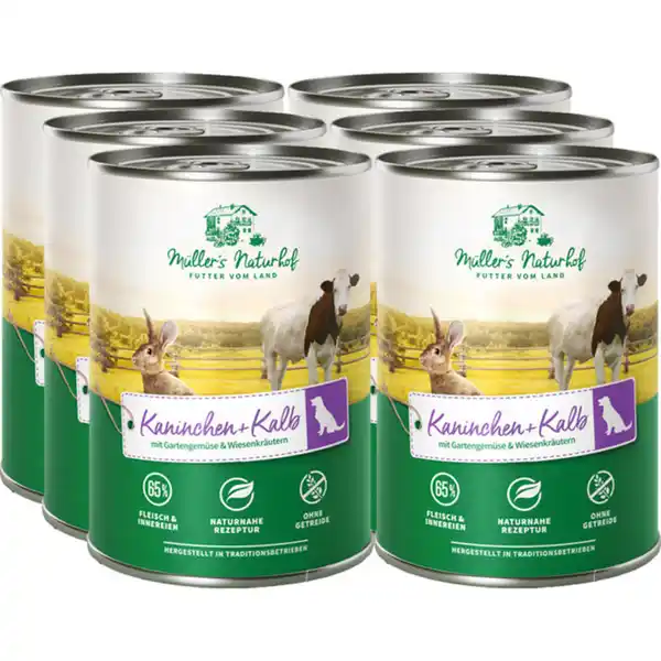 Bild 1 von Müller´s Naturhof 2 x Hundefutter Kaninchen & Kalb, 6er Pack