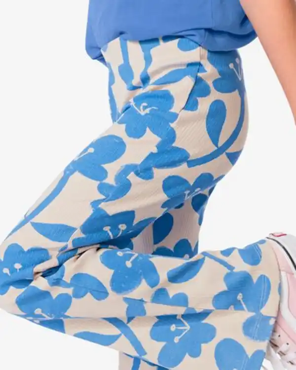 Bild 4 von Ausgestellte Kinderleggings mit Rippenstruktur und Blumenmuster blau
