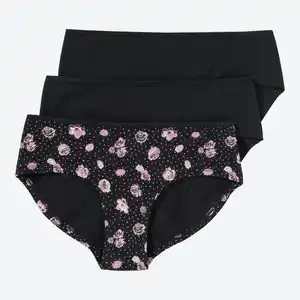 Damen-Panty mit Rosen-Design, 3er-Pack, Black