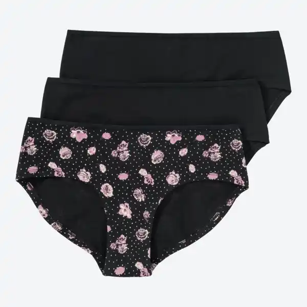 Bild 1 von Damen-Panty mit Rosen-Design, 3er-Pack, Black