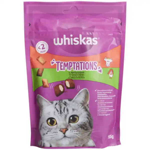 Bild 1 von Whiskas Temptations Katzensnacks Rind und Pute