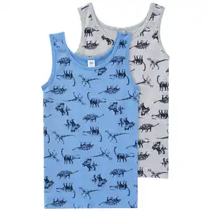 2 Jungen Unterhemden mit Dino-Motiv BLAU / HELLGRAU