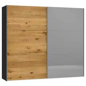 Jutzler Schwebetürenschrank, Schwarz, Eiche, Holzwerkstoff, Eiche, furniert, 3 Fächer, 253x220x65 cm, Typenauswahl, Beimöbel erhältlich, umfangreiches Zubehör in verschiedenen Holzarten Größen