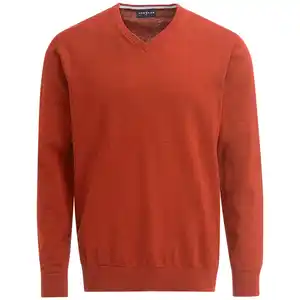 Herren Feinstrickpullover mit V-Ausschnitt DUNKELORANGE