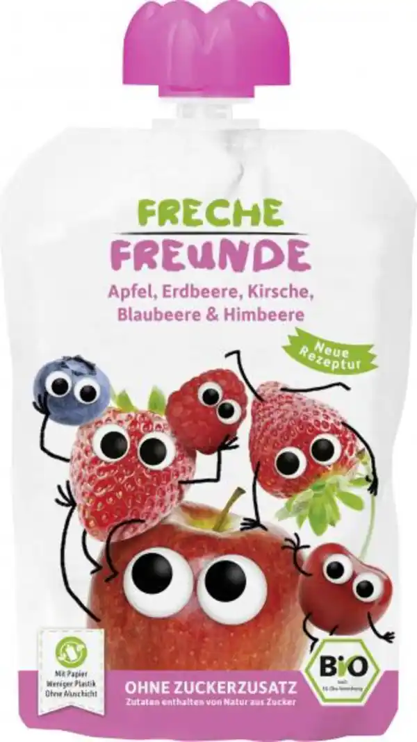 Bild 1 von Freche Freunde Quetschie Apfel-Erdbeere-Kirsche-Blaubeere-Himbeere