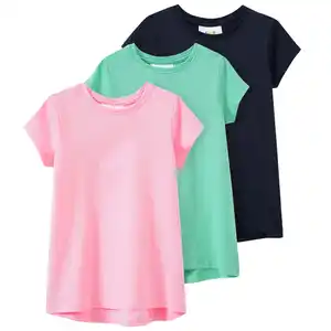 3 Mädchen T-Shirts unifarben ROSA / GRÜN / DUNKELBLAU