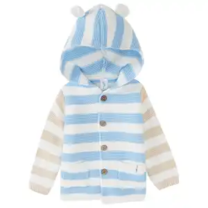 Baby Strickjacke in geringeltem Dessin WEISS / HELLBLAU / BEIGE