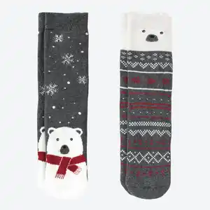 Damen-ABS-Socken mit Weihnachts-Motiven, 2er-Pack, Gray