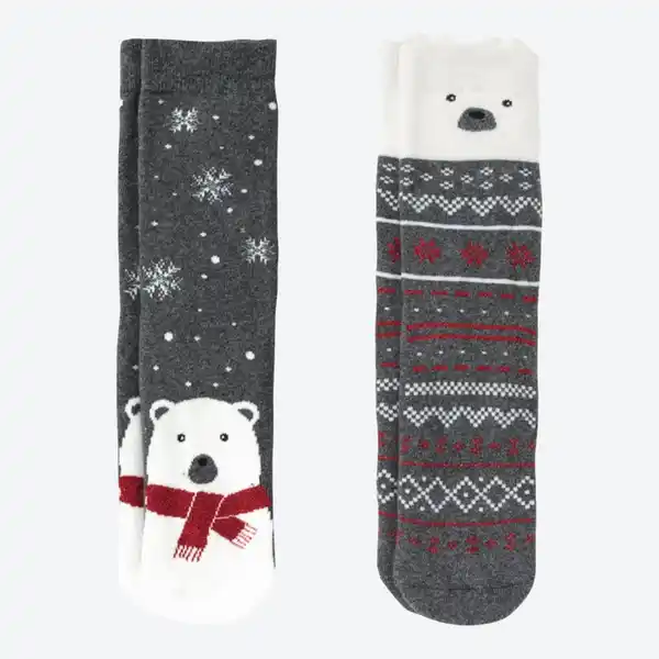 Bild 1 von Damen-ABS-Socken mit Weihnachts-Motiven, 2er-Pack, Gray