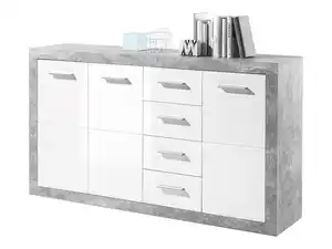 Kommode weiß hochglanz - Betonoptik 152 cm- STONE