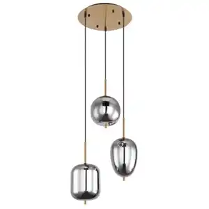 GLOBO Retrofit Pendelleuchte Blacky messingfarbig /rauchfarbig 46x46cm H120cm