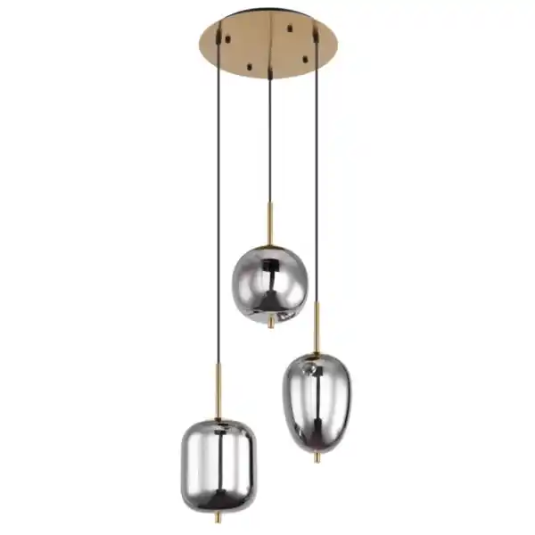 Bild 1 von GLOBO Retrofit Pendelleuchte Blacky messingfarbig /rauchfarbig 46x46cm H120cm