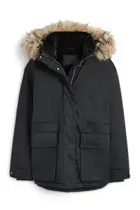 C&A Parka mit Kapuze und Kunstfellbesatz, Schwarz, Größe: XS