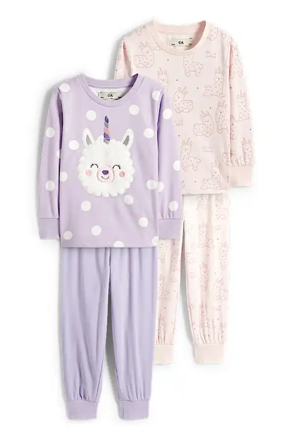 Bild 1 von C&A Multipack 2er-Lama-Fleece-Pyjama-4 teilig, Lila, Größe: 92