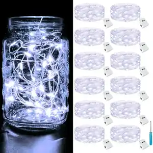 12 Stück/3 Modi LED Lichterkette Batterie klein, 2M 20LED Lichterkette mit Batterie, Mini Lichterketten Batteriebetrieben für Party, Weihnachten, DIY, Hochzeit, Innen Deko (Warm Weiß)