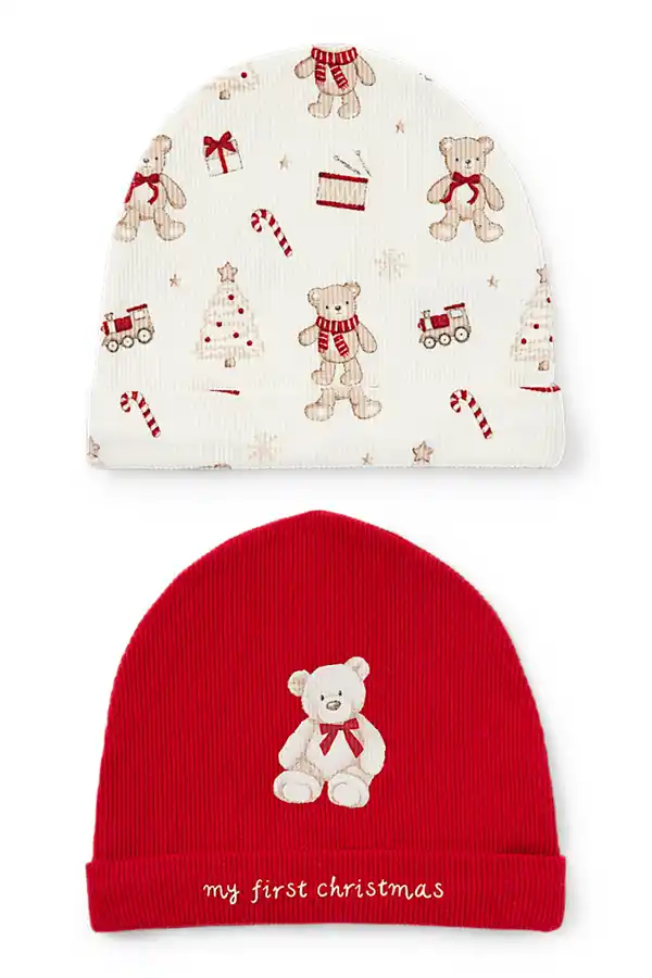 Bild 1 von C&A Multipack 2er-Bärchen-Baby-Weihnachts-Beanie, Rot, Größe: 42-43