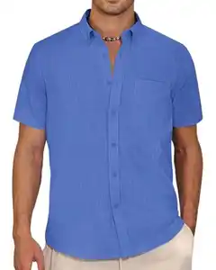 J.VER Leinenhemd Herren Kurzarm Herren Hemd Sommer Freizeithemden Herren Casual Beach Shirts Regular Fit Männer Leinenhemd Button Down Basic Men Shirts Strand Oberteile