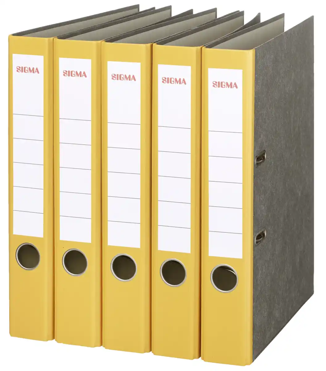 Bild 1 von SIGMA Wolkenmarmor-Ordner, Hartpappe, DIN A4, 50 mm, schmal, gelb, 5 Stück