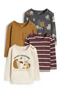 C&A Multipack 4er-Waldtiere-Baby-Langarmshirt, Beige, Größe: 62