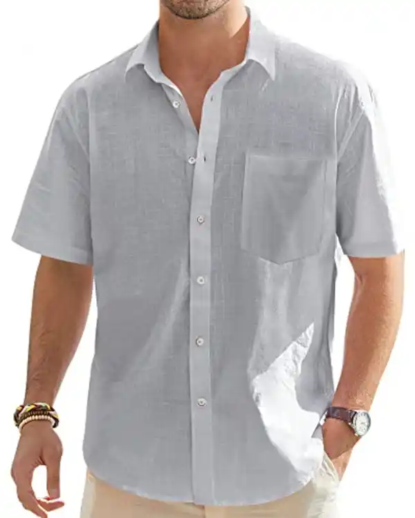 Bild 1 von J.VER Leinenhemd Herren Hemd Kurzarm Leinenshirt Freizeithemd Businesshemd Sommer Casual Regular Fit Shirt