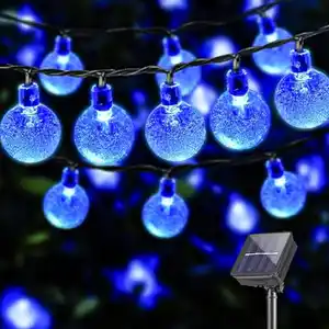 LQWELL Solar Lichterkette für Draussen Garten, Solar Kettenlicht Kristall Kugeln IP65 8 Modi Lichterkette für Außer/Innen Garten Terrasse Balkon Hochzeit Party Fenster