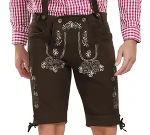 KOSMEEU Lederhose Herren Tracht Kurz Trachtenhose Trachtenlederhosen Lederhosen Oktoberfest Mann Braun Dunkelbraun bayrische Trachten Hose Trachtenmode mit Hosenträger