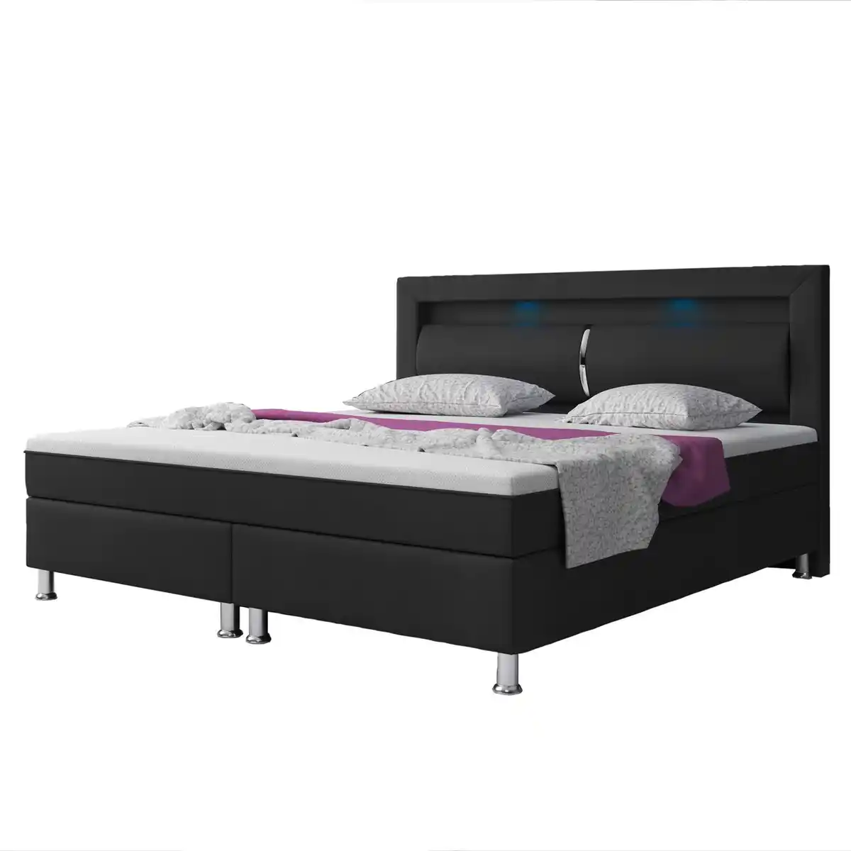 Bild 1 von Boxspringbett MILANO 180x200 Kunstleder Schwarz TYP 6 mit integriertem Topper