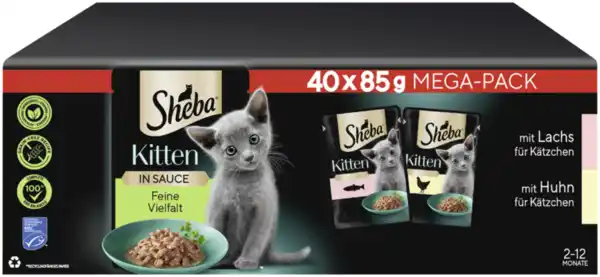 Bild 1 von Portionsbeutel Multipack Mega-Pack Kitten in Sauce Feine Vielfalt mit Lachs, mit Huhn MSC 40 x 85g