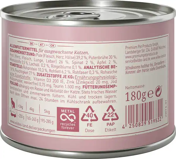 Bild 2 von Wildes Land Katzennassfutter Ragout Rind Pute mit Spinat, 180 g