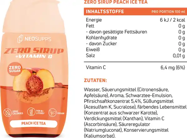 Bild 2 von Neosupps Zero Syrup - Peach Ice Tea, 65 ml