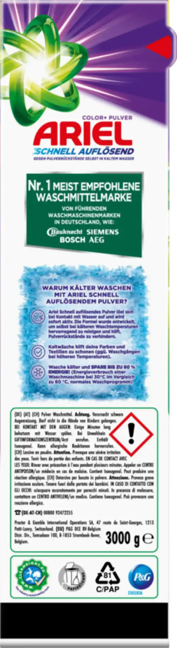 Bild 3 von Ariel Color+ Pulver Colorwaschmittel 50WL, 50 WL