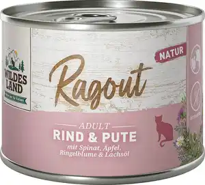 Wildes Land Katzennassfutter Ragout Rind Pute mit Spinat, 180 g