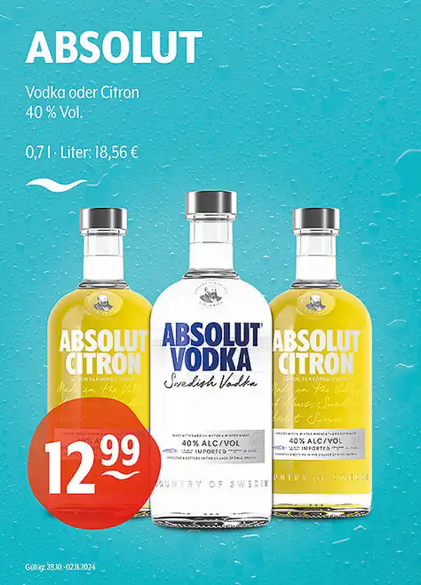 Bild 1 von ABSOLUT Vodka oder Citron 40 % Vol.