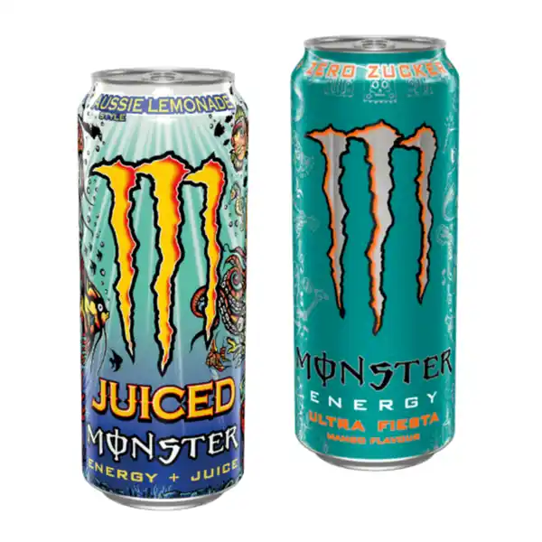 Bild 1 von MONSTER Energydrink Lewis Hamilton Zero Sugar - Juiced Aussie Lemonade Style - Rehab Tea + Peach - Ultra Fiesta Mango Flavour Zero Sugar 0,5L