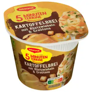 Maggi 5 Minuten Terrine Kartoffelbrei mit Röstzwiebeln & Croutons