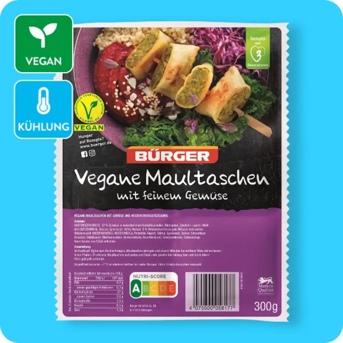 Bild 1 von BÜRGER Maultaschen, Vegan oder Frischkäse (regional verfügbar)
