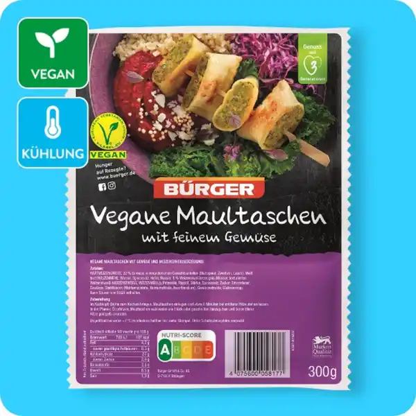 Bild 1 von BÜRGER Maultaschen, Vegan oder Frischkäse (regional verfügbar)