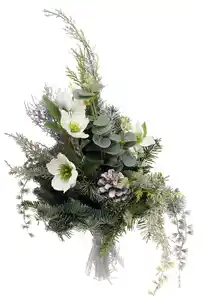 Nobilis Grabvasenstrauß mit Christrosen und Eucalyptus