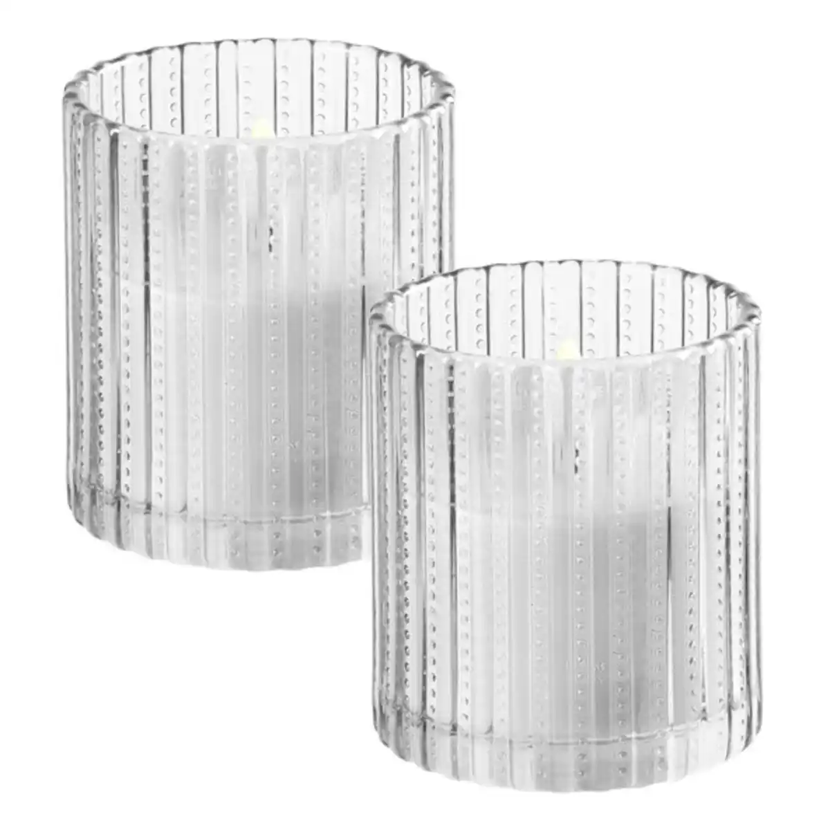 Bild 1 von LED-Echtwachskerze, Reliefglas, 2er Set