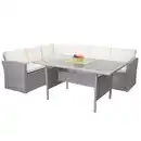 Bild 1 von Poly-Rattan-Garnitur MCW-A29, Gartengarnitur Sitzgruppe Lounge-Esstisch-Set Sofa ~ hellgrau, Kissen creme