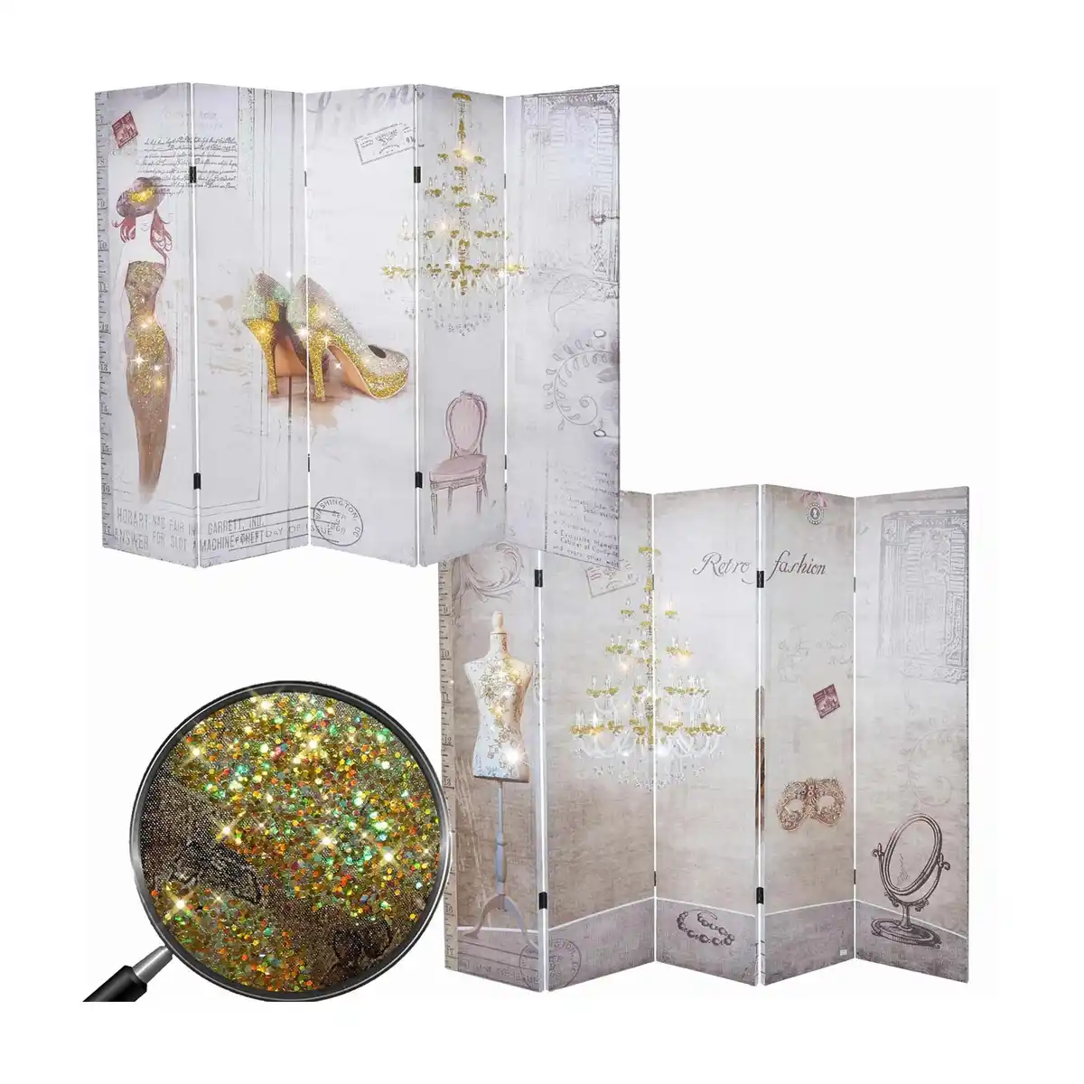 Bild 1 von Foto-Paravent Retro, Raumteiler Trennwand, Glitzer Retro Fashion MVG-zertifiziert ~ 180x200cm