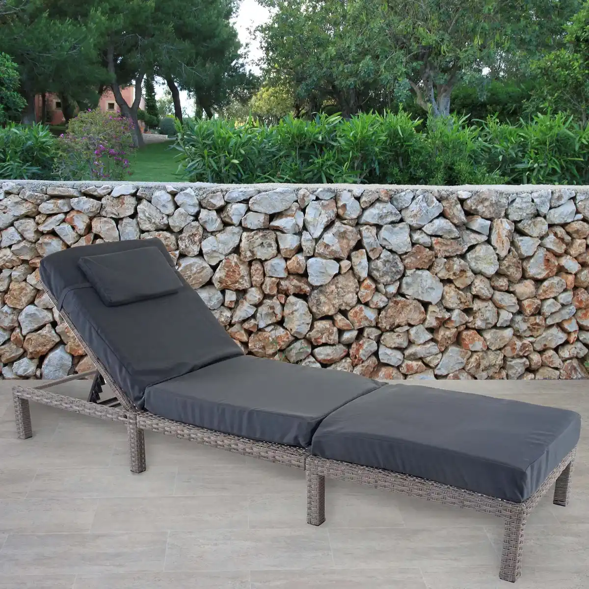 Bild 1 von Poly-Rattan Sonnenliege MCW-A51, Relaxliege Gartenliege Liege ~ Premium grau, Kissen dunkelgrau