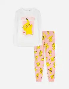 Kinder Pyjama Set aus Langarmshirt und Hose  - Pokémon - weiß