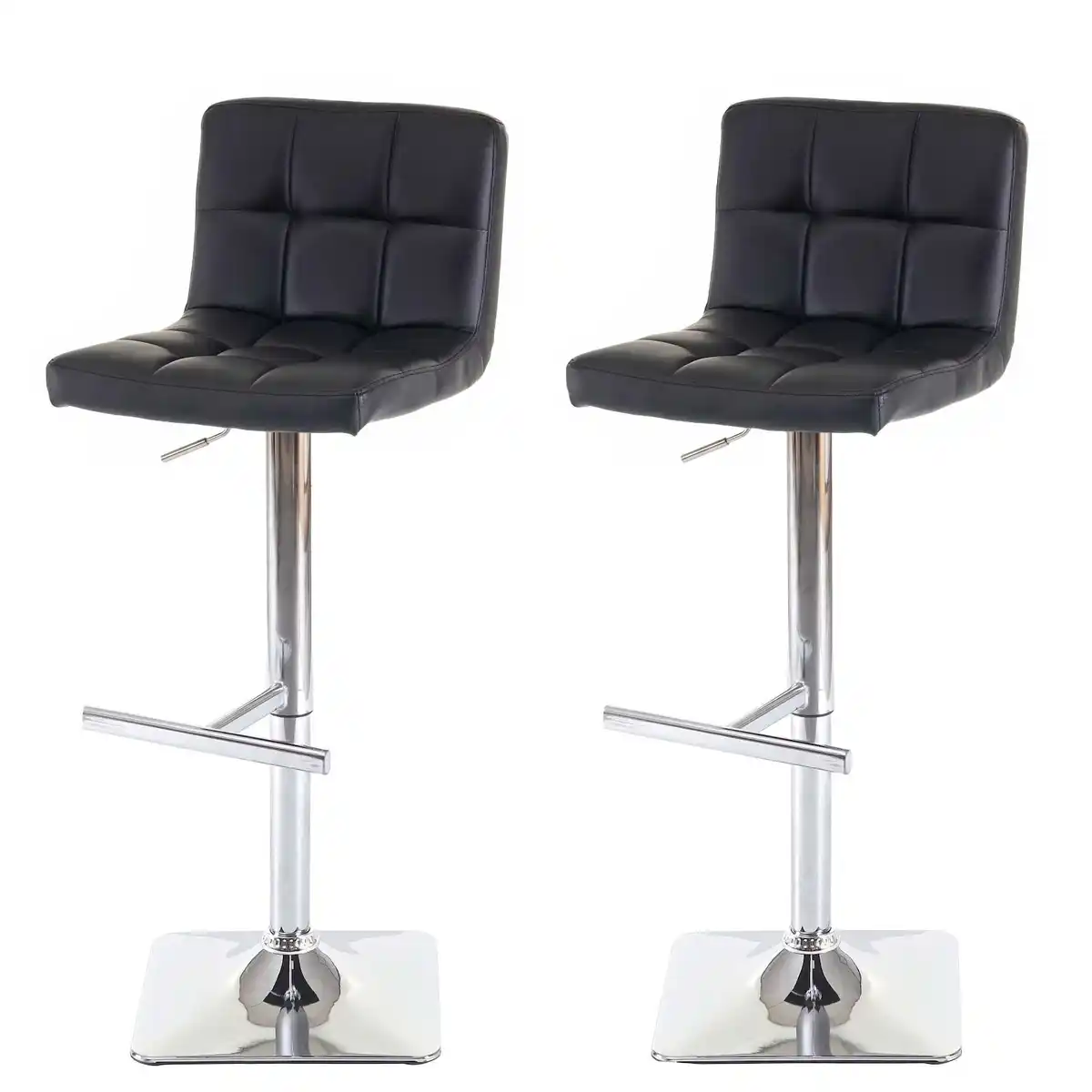 Bild 1 von 2er-Set Barhocker Cadiz, Barstuhl Tresenhocker, mit Lehne drehbar ~ Kunstleder schwarz, Chromfuß