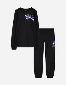 Kinder Pyjama Set aus Langarmshirt und Hose - schwarz