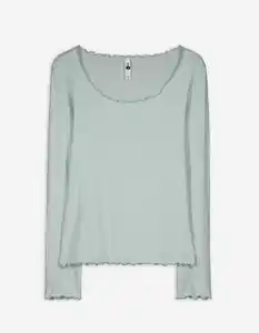 Damen Langarmshirt - Muschelsaum - grün