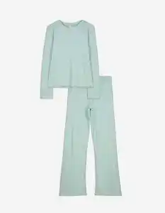 Damen Pyjama Set aus Shirt und Hose - grün