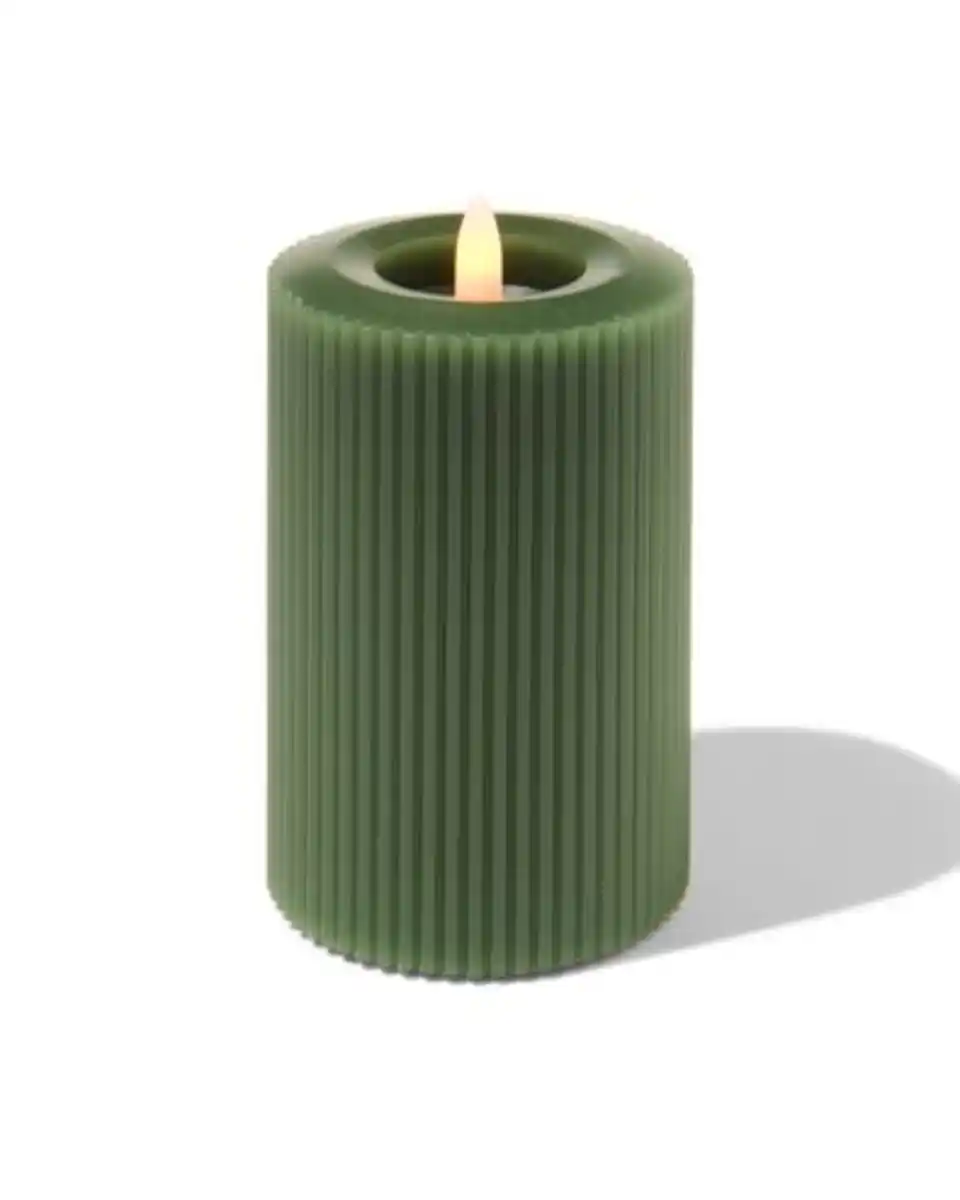 Bild 4 von LED-Kerze, gerippt, Kerzenwachs, Ø 7,5 x 12,5 cm, dunkelgrün