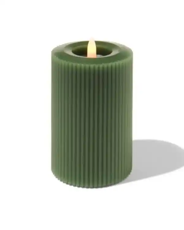 Bild 4 von LED-Kerze, gerippt, Kerzenwachs, Ø 7,5 x 12,5 cm, dunkelgrün