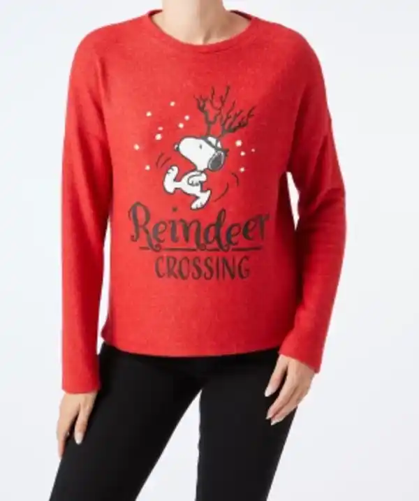 Bild 1 von Snoopy Pullover Weihnachten, Rundhalsausschnitt, rot